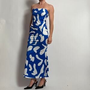 Blue & White Abstract Bodycon Maxi Dress - Fits Small